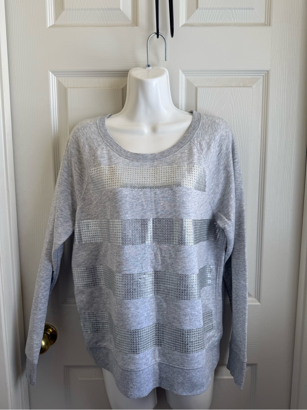 Mossimo Supply Co. Light Gray Scoop Neck Sequin Stripe Sweater